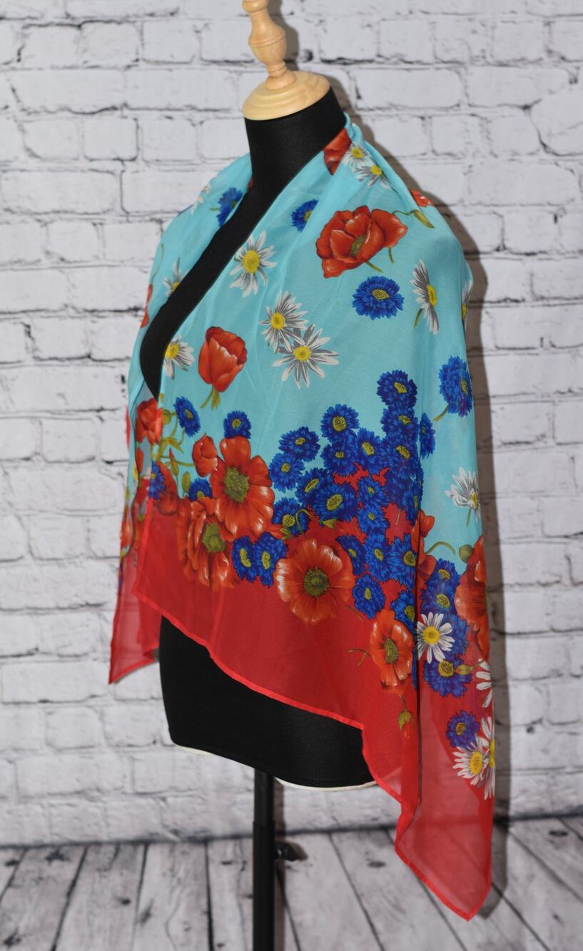 ST. JOHN SPORT Silk Floral Scarf 53" x 26" NWOT Italy